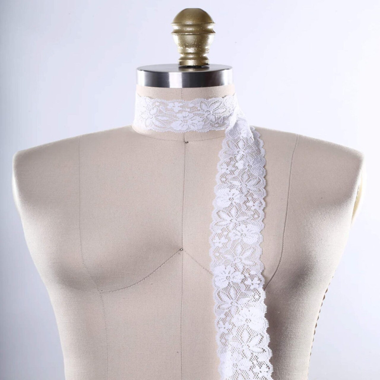 White Lily Stretch Lace 2" Elastic Scalloped Floral Trim for Lingerie, Overlays & Crafts